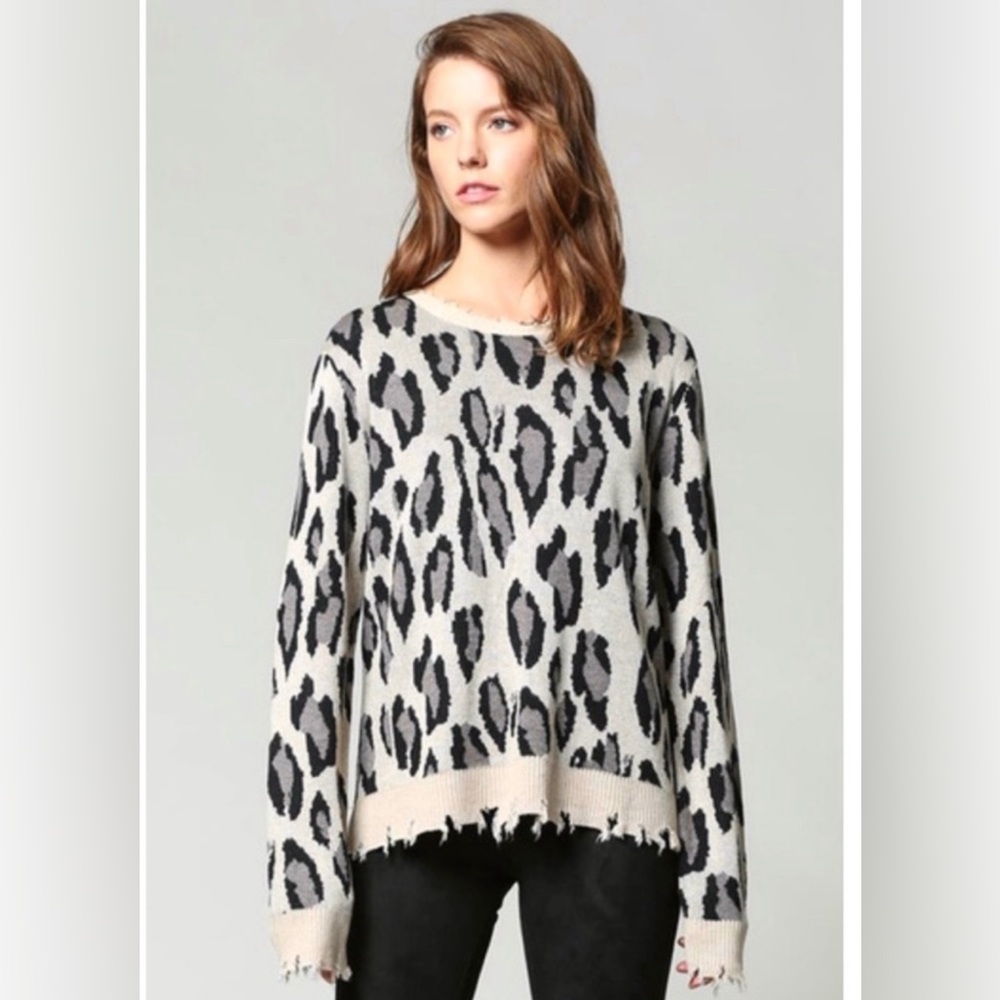 Fate distressed leopard animal print sweater